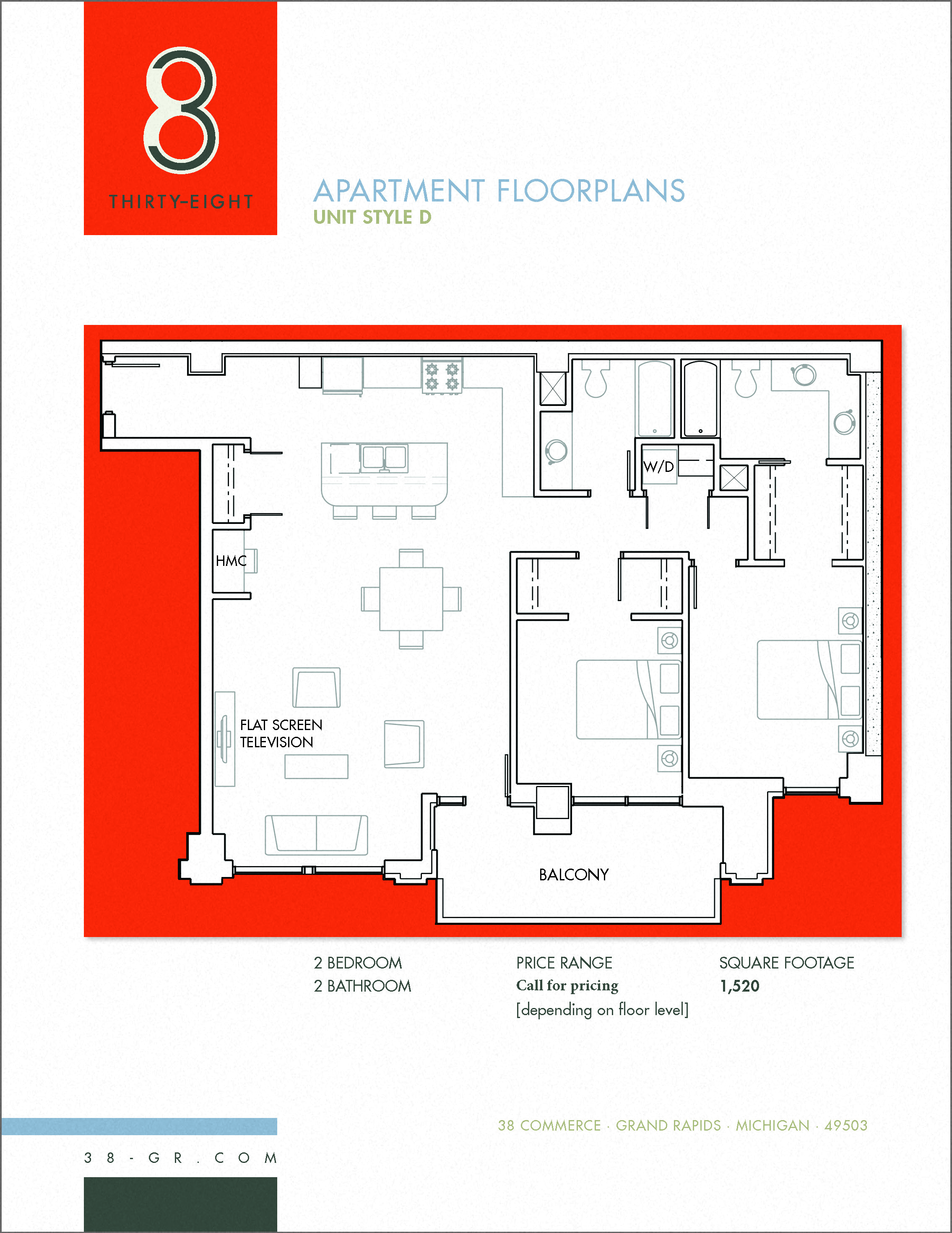 Floor plan for 2 beds, 2 baths, 1520 sqft